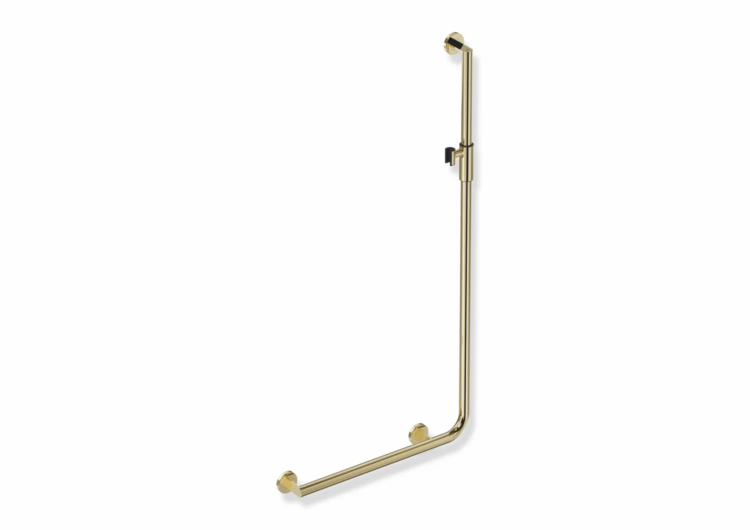Winkelgriff mit Brausehalter, Edelstahl, PVD, waagerechte Länge 600 mm, senkrechte Länge 1250 mm, D: 32 mm, Ausführung links, mit magnetischem Brausehalter, in Farbe CK (Messing glänzend) Winkelgriff mit Brausehalter, Edelstahl, PVD, waagerechte Länge 600 mm, senkrechte Länge 1250 mm, D: 32 mm, Ausführung links, mit magnetischem Brausehalter, in Farbe CK (Messing glänzend)