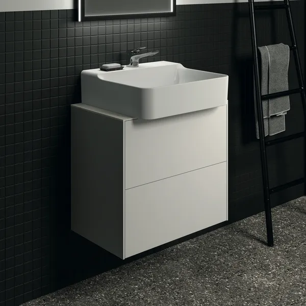 Waschtischplatte Conca, aus Keramik, 602x373x6mm, Marmor Noir Desir