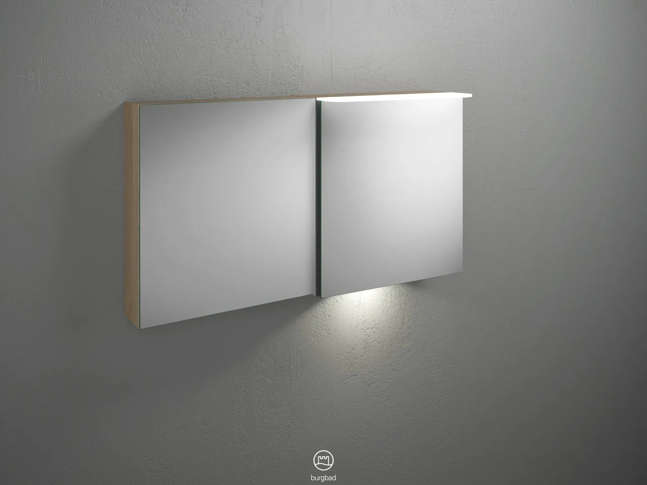 Burgbad Spiegelschrank Badu SFUB120, 310x1200x665 mm, LED-Aufsatzleuchte 4200 K, Schalter-Steckdosenelement, Glaseinlegeböden