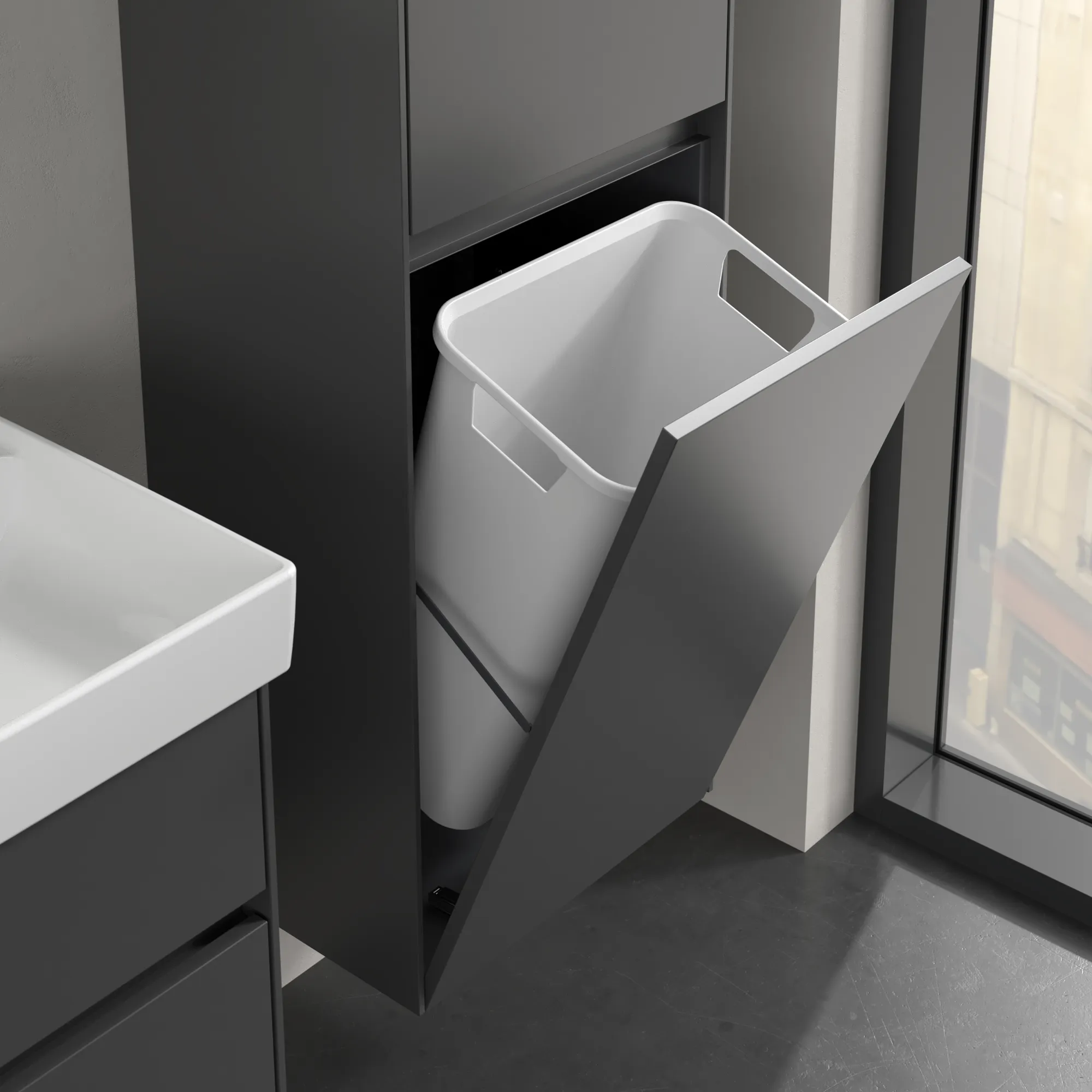 Villeroy & Boch Hochschrank mit Wäschekorb „Collaro“ 45,4 × 153,8 × 34,9 cm ohne Beleuchtung, Anschlag rechts, 1 Tür