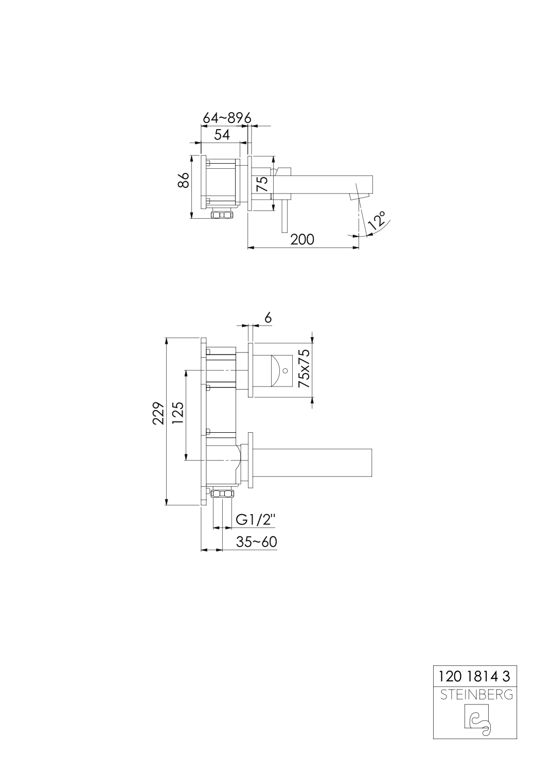 Serie 120 Fertigmontageset für Waschtisch-Einhebelmisch-Batterie, Ausladung 20,0 cm, chrom