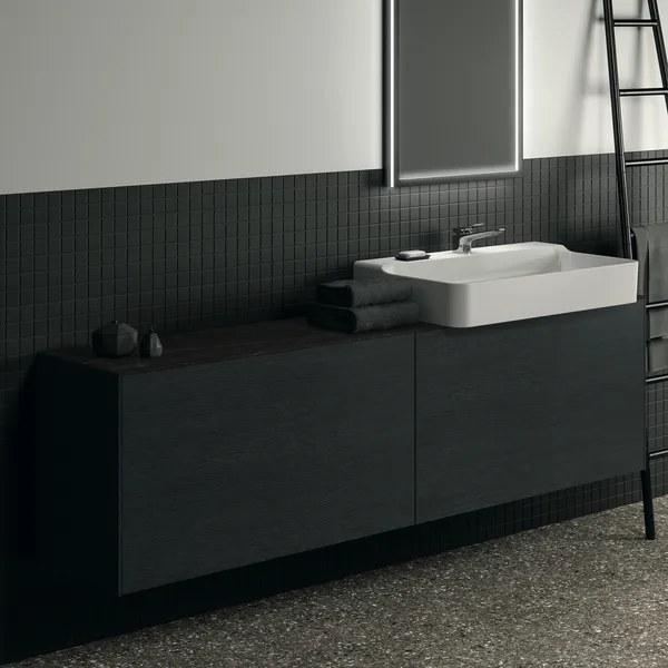 Waschtischplatte Conca, aus Keramik, 1987x373x6mm, Marmor Noir Desir