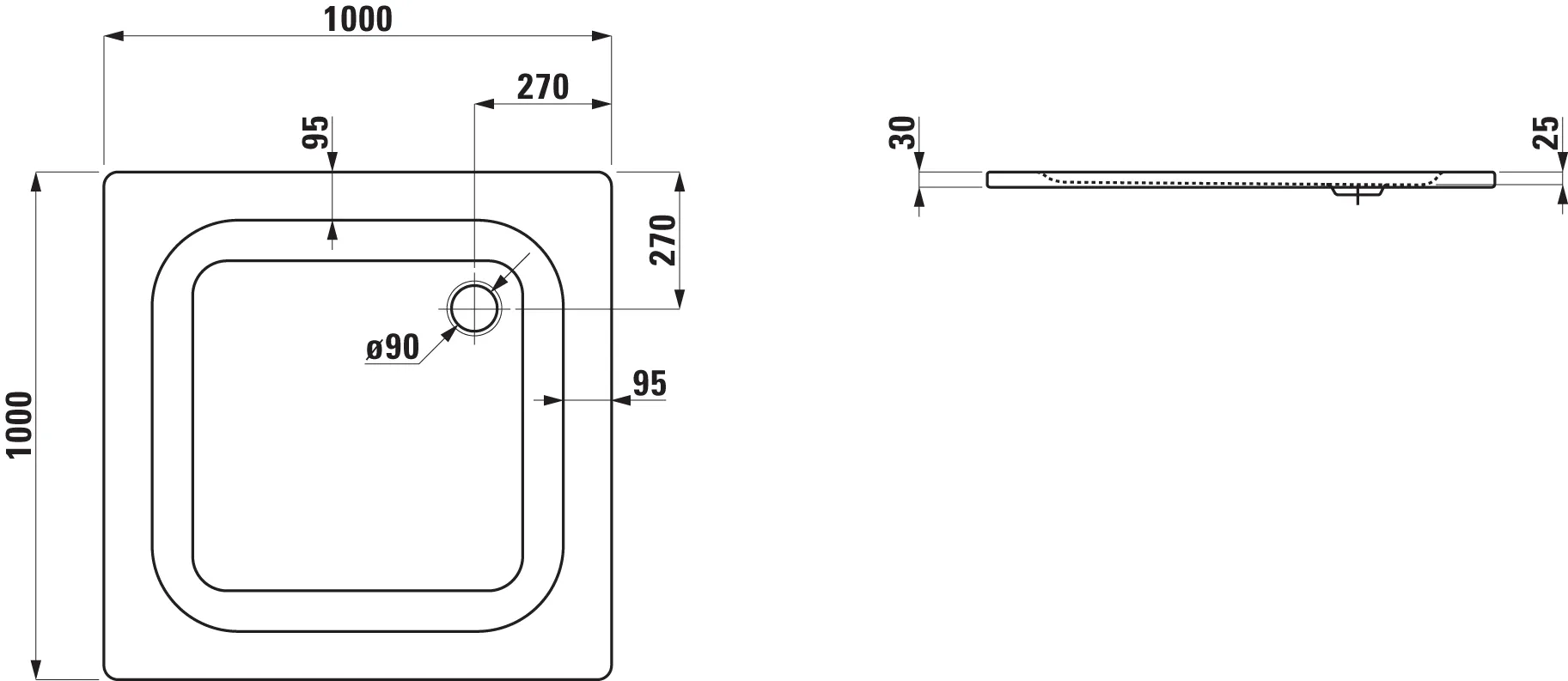 Laufen Duschwanne PLATINA 1000x1000x25, quadratisch, flach, mit Schallschutz, ohne Antislip, weiß Laufen Duschwanne PLATINA 1000x1000x25, quadratisch, flach, mit Schallschutz, ohne Antislip, weiß