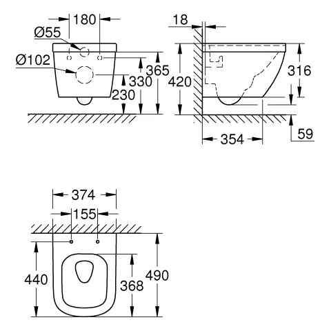 Wand-Tiefspül-WC Euro Keramik 39206, Ausladung 49 cm, Abgang waagerecht, spülrandlos, für Unterputz-Spülkasten, aus Sanitärkeramik, alpinweiß Wand-Tiefspül-WC Euro Keramik 39206, Ausladung 49 cm, Abgang waagerecht, spülrandlos, für Unterputz-Spülkasten, aus Sanitärkeramik, alpinweiß