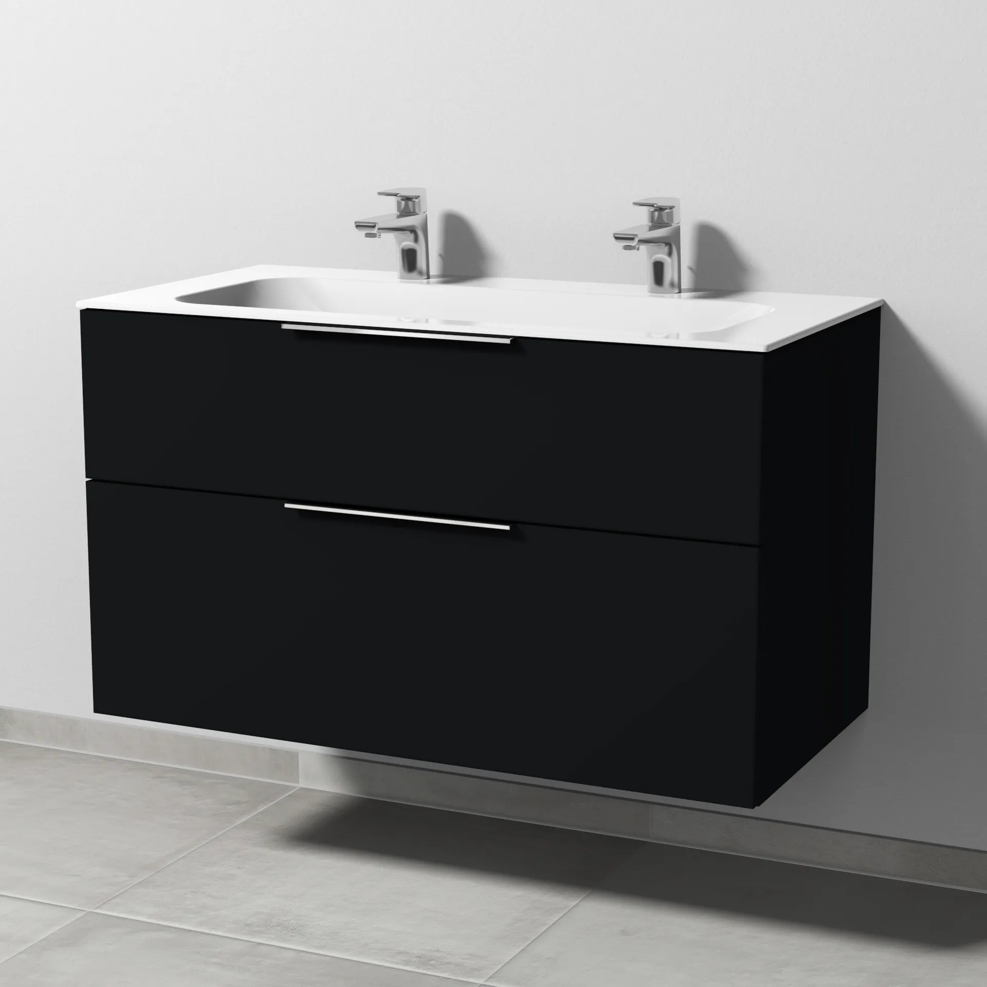 Sanipa Keramik-Waschtisch-Set mit Waschtischunterschrank „3way“ 99 × 49,7 × 58,2 cm in Schwarz (matt), mittig