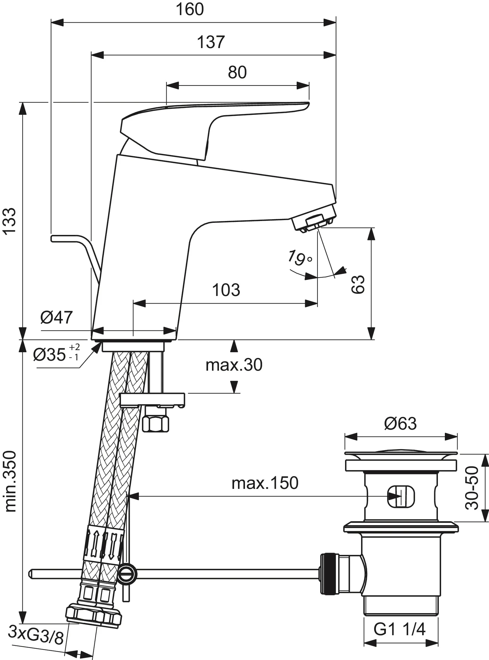 Waschtischarmatur Ceraflex, Niederdruck, 5 l/min., mit Ablaufgarnitur, Ausladung 101mm, Chrom Waschtischarmatur Ceraflex, Niederdruck, 5 l/min., mit Ablaufgarnitur, Ausladung 101mm, Chrom