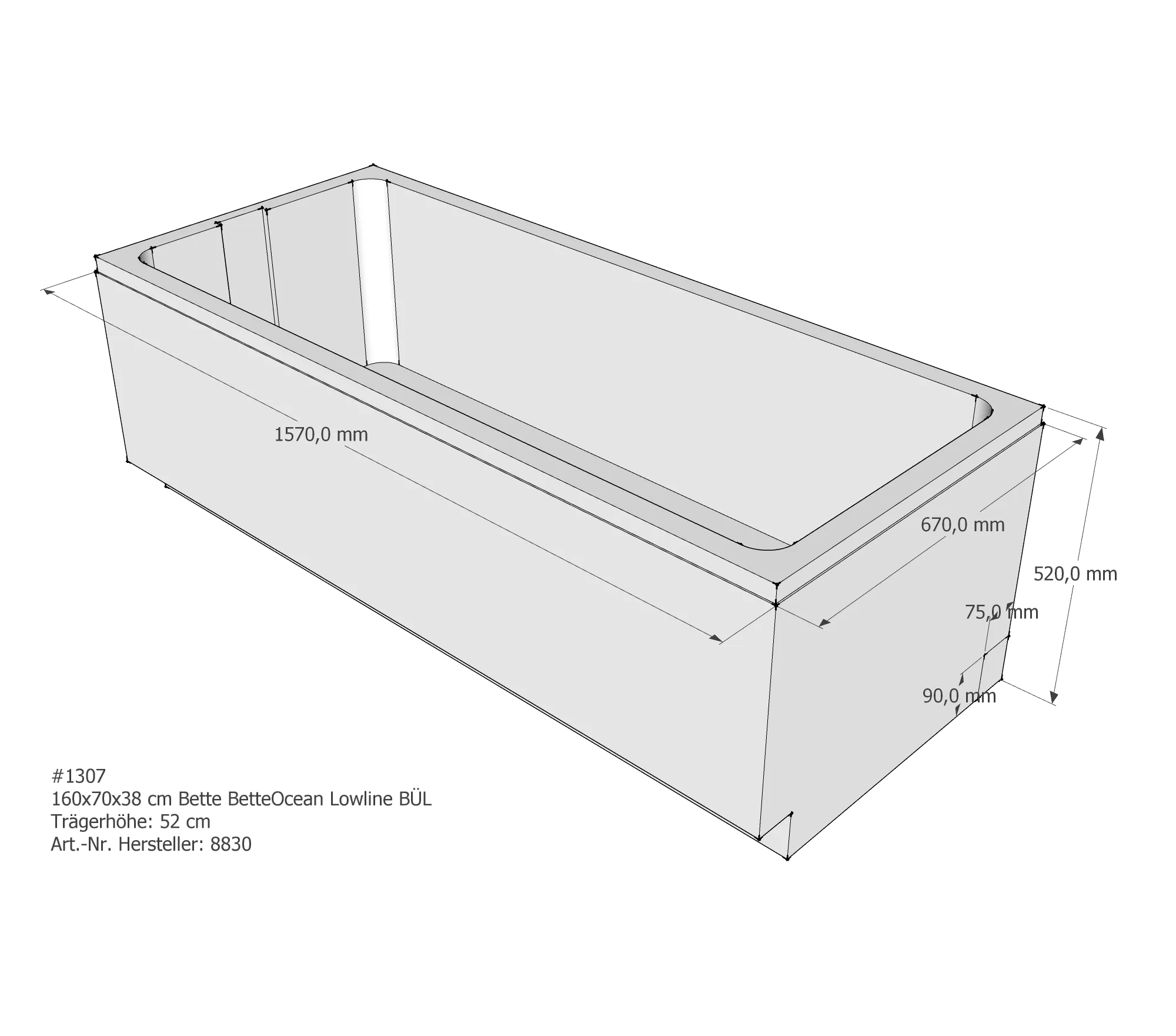 Badewannenträger für Bette Ocean Lowline 160 × 70 × 38 cm Badewannenträger für Bette Ocean Lowline 160 × 70 × 38 cm
