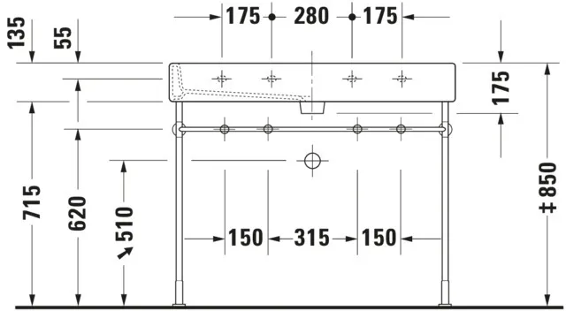 Wandwaschtisch „Vero“, mit Überlauf, Hahnlochposition mittig Wandwaschtisch „Vero“, mit Überlauf, Hahnlochposition mittig
