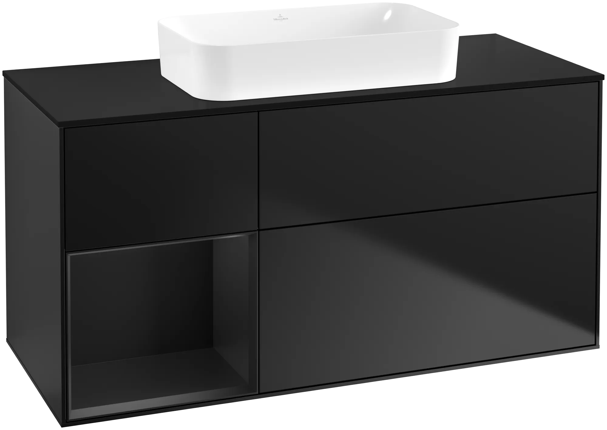 Villeroy & Boch Finion Waschbeckenunterschrank F70, 1200x603x501mm, Black Matt Lacquer / Glass Black Matt