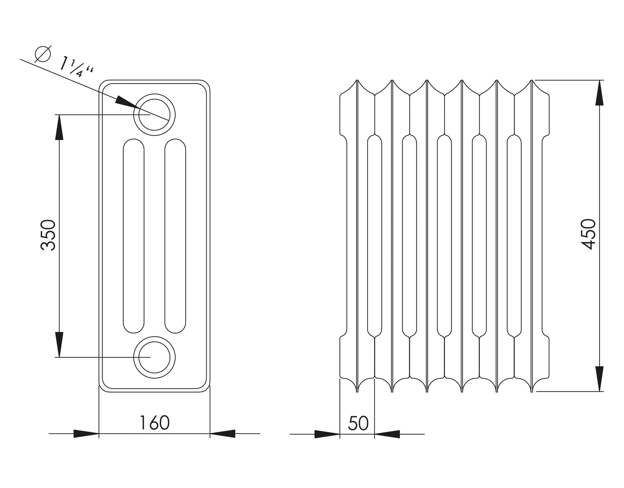 ASW Stahlradiator grundiert 15 Glieder Nabenabstand 350 mm „HG-TEC“ 75 × 45 × 22 cm