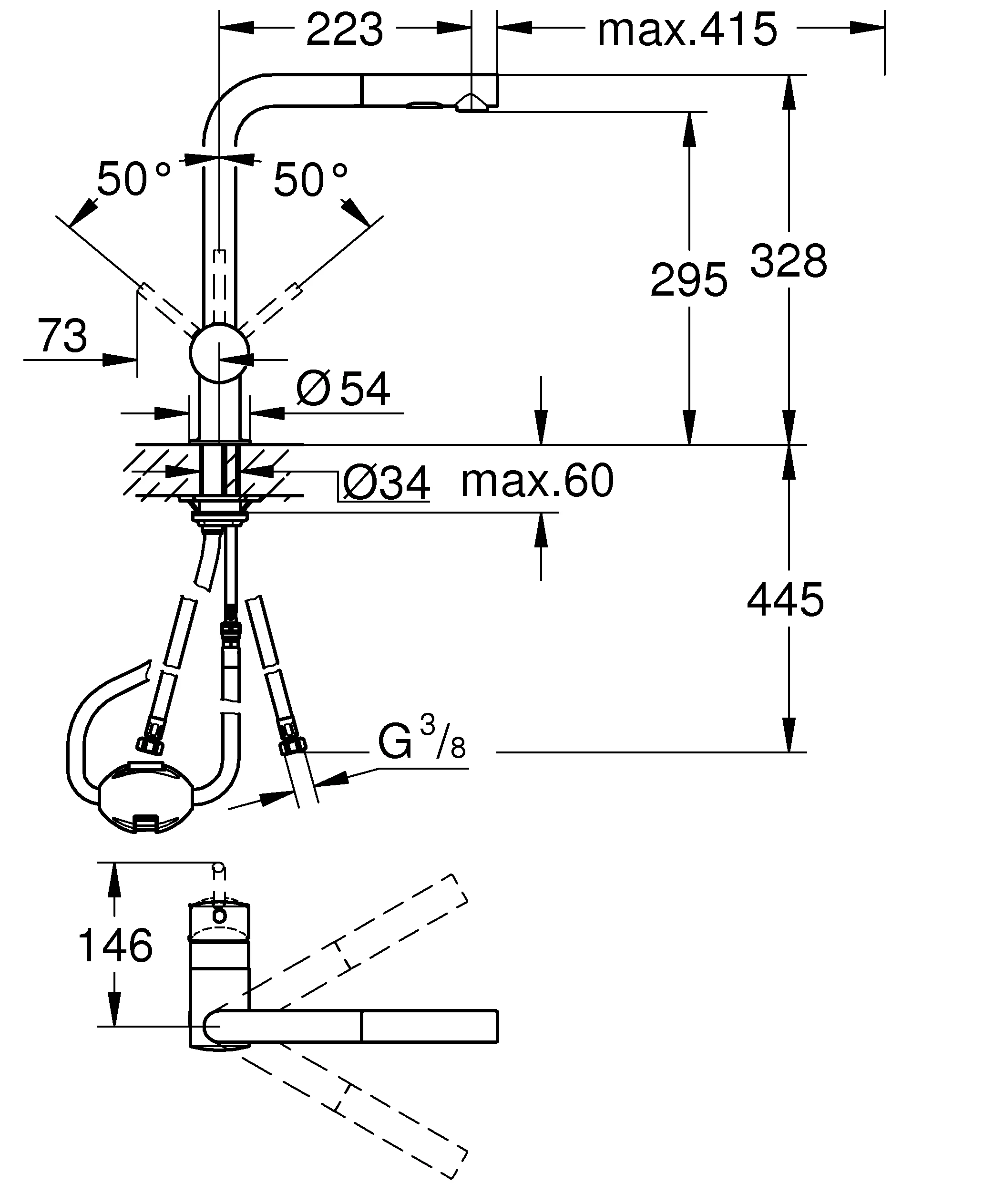 Einhand-Spültischbatterie Minta 30274, L-Auslauf, Einlochmontage, herausziehbare Dual Spülbrause, chrom