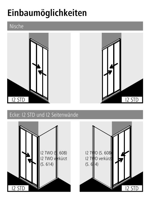 Kermi Duschtür Schwingtür mit Festfeld rechts für Nische und Ecke „IBIZA 2000“ 200 cm Glas Klar, Profile Weiß (RAL 9016), Anschlag rechts, Drehtür einteilig