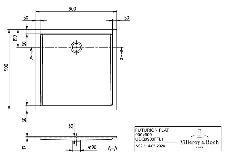 Villeroy & Boch Duschwanne „Futurion Flat“ 90 × 90 cm ohne Oberflächenbeschichtung, in Weiß Alpin Villeroy & Boch Duschwanne „Futurion Flat“ 90 × 90 cm ohne Oberflächenbeschichtung, in Weiß Alpin