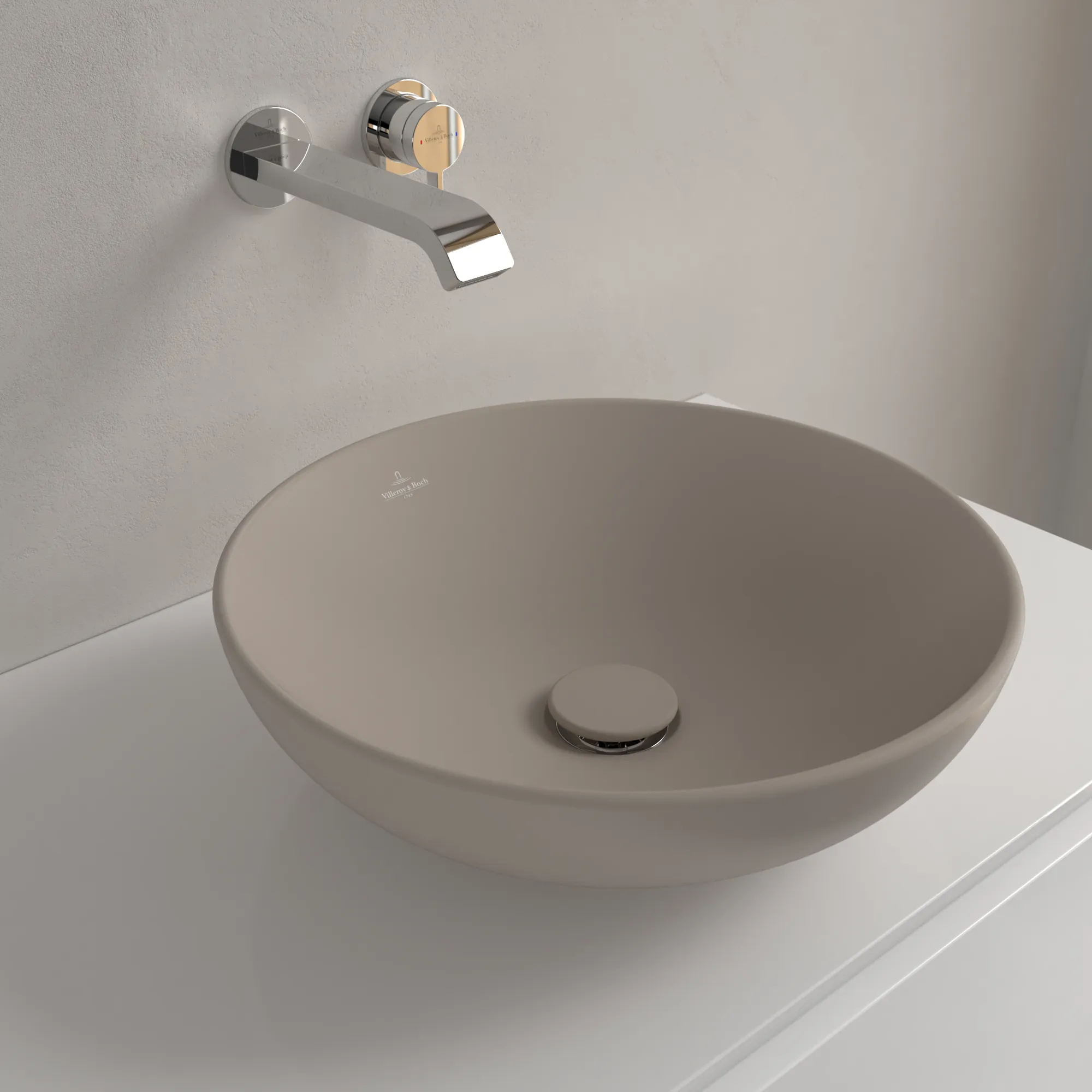 Villeroy & Boch Aufsatzwaschtisch aus TitanCeram „Loop & Friends“ ⌀ 420 mm, ohne Hahnlochbohrung in Almond