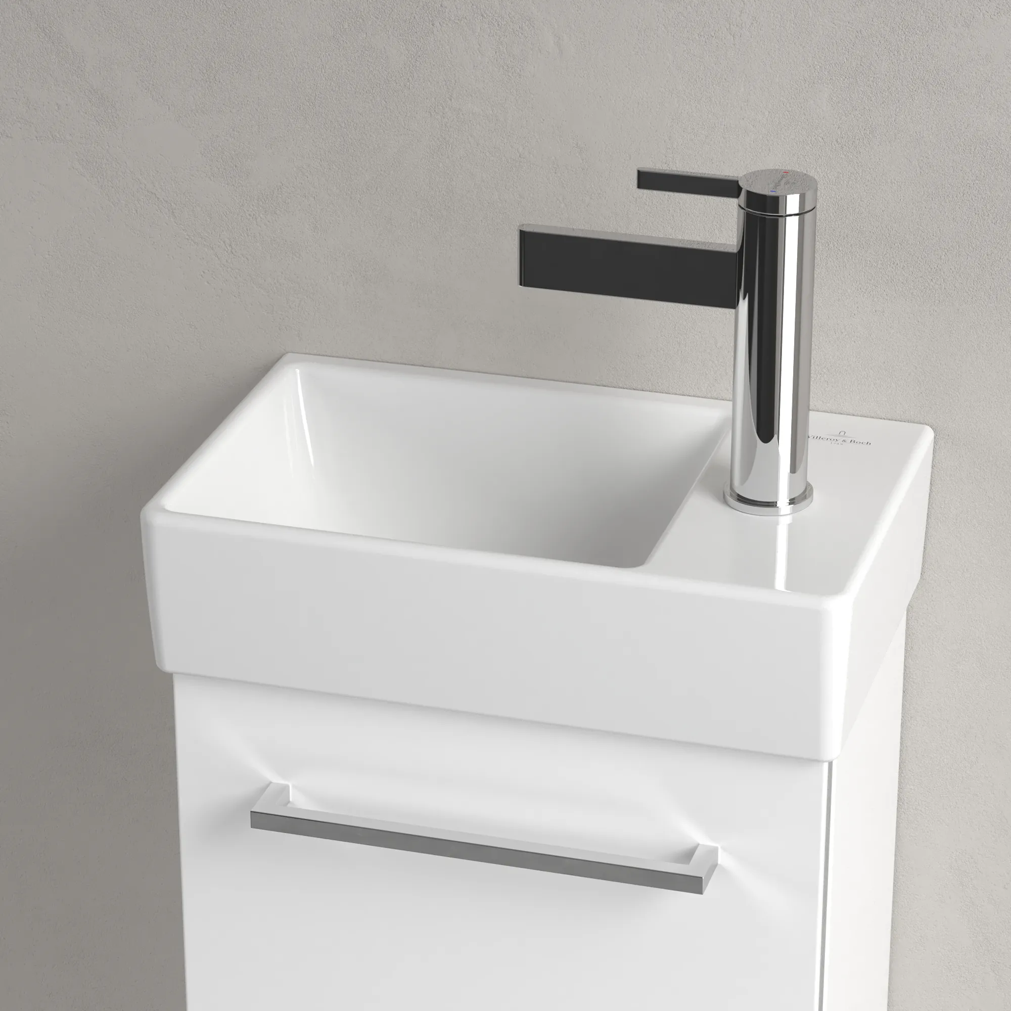 Villeroy & Boch Handwaschbecken „Avento“ 360 × 220 × 110 mm, für Becken links, mit Hahnlochbohrung, Hahnlochposition mittig in Weiß Alpin Villeroy & Boch Handwaschbecken „Avento“ 360 × 220 × 110 mm, für Becken links, mit Hahnlochbohrung, Hahnlochposition mittig in Weiß Alpin