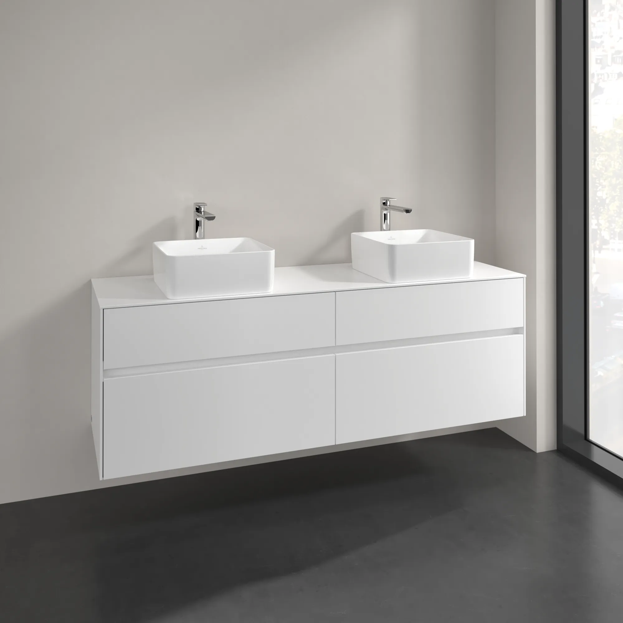 Villeroy & Boch Waschtischunterschrank „Collaro“ 1600 × 548 × 500 mm Weiß Matt, ohne Beleuchtung, für links und rechts