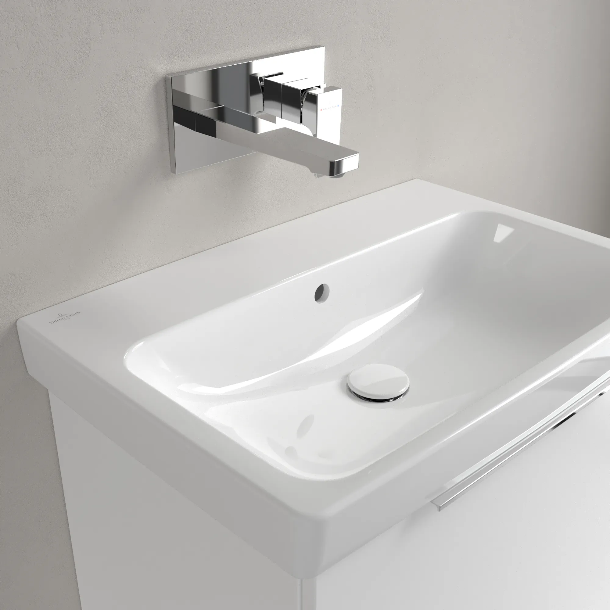 Villeroy & Boch Waschbecken „Architectura“ 650 × 445 × 165 mm, ohne Hahnlochbohrung, für Becken mittig in Weiß Alpin Villeroy & Boch Waschbecken „Architectura“ 650 × 445 × 165 mm, ohne Hahnlochbohrung, für Becken mittig in Weiß Alpin