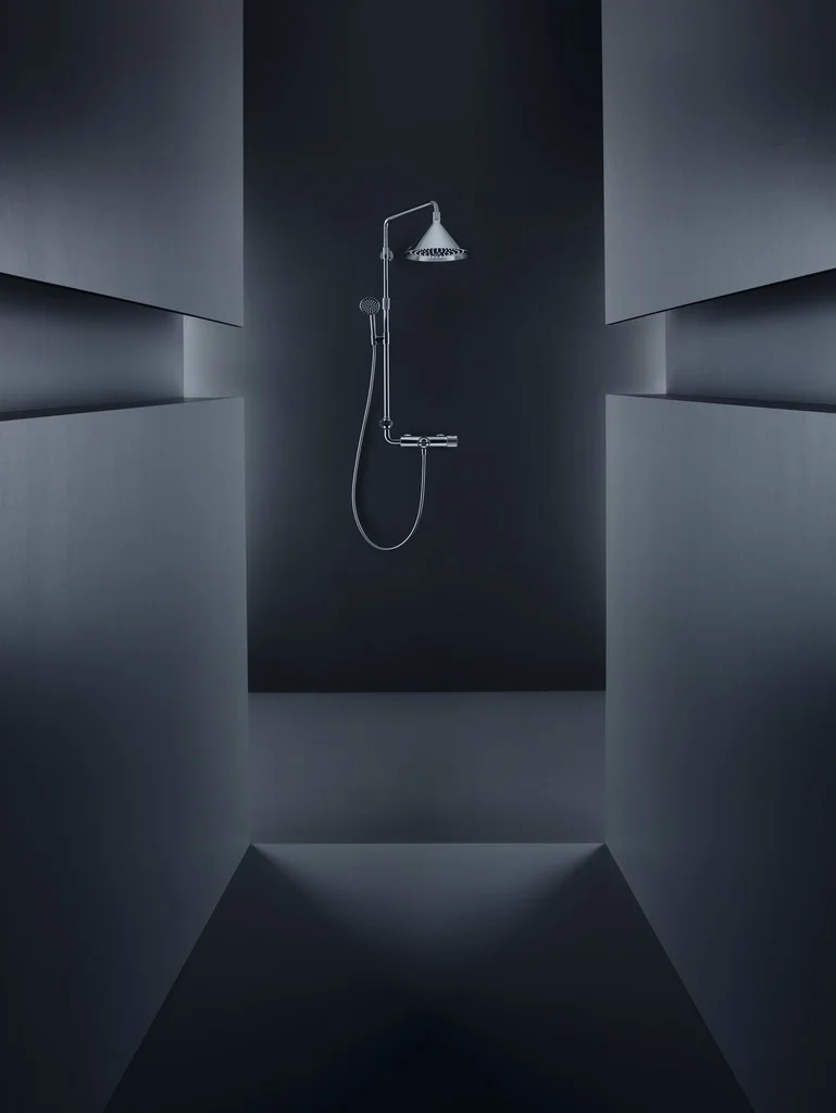 Hansgrohe AXOR Showers/front Showerpipe mit Thermostat und Kopfbrause 240 2jet, Chrom, Brausekopfgröße: 279 mm, Brausearmlänge: 470 mm