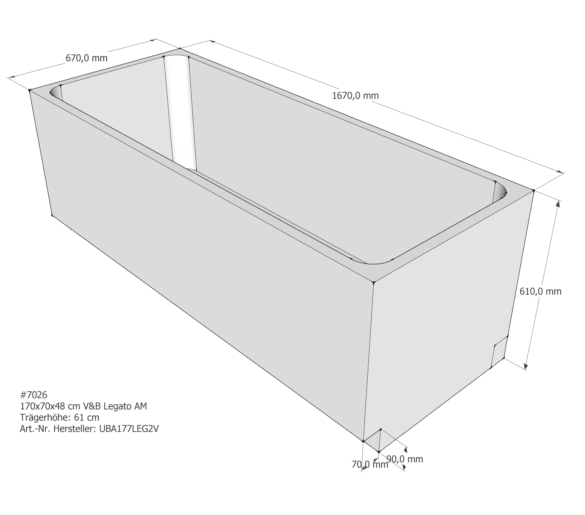 Badewannenträger für Villeroy & Boch Legato 170 × 70 × 48 cm Badewannenträger für Villeroy & Boch Legato 170 × 70 × 48 cm