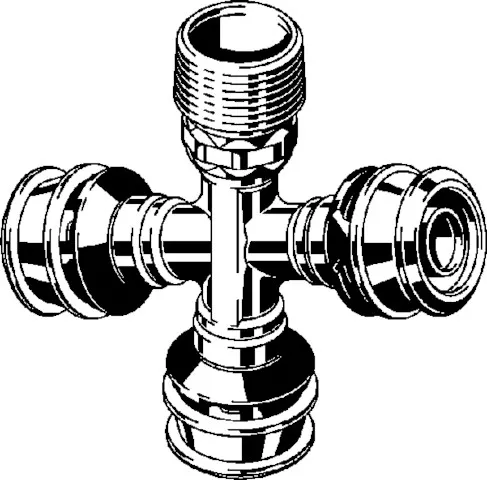 Viega „Raxofix“ Kreuzstück mit 3 gleichen Muffen und Außengewinde 16 mm × 1/2″ Viega „Raxofix“ Kreuzstück mit 3 gleichen Muffen und Außengewinde 16 mm × 1/2″