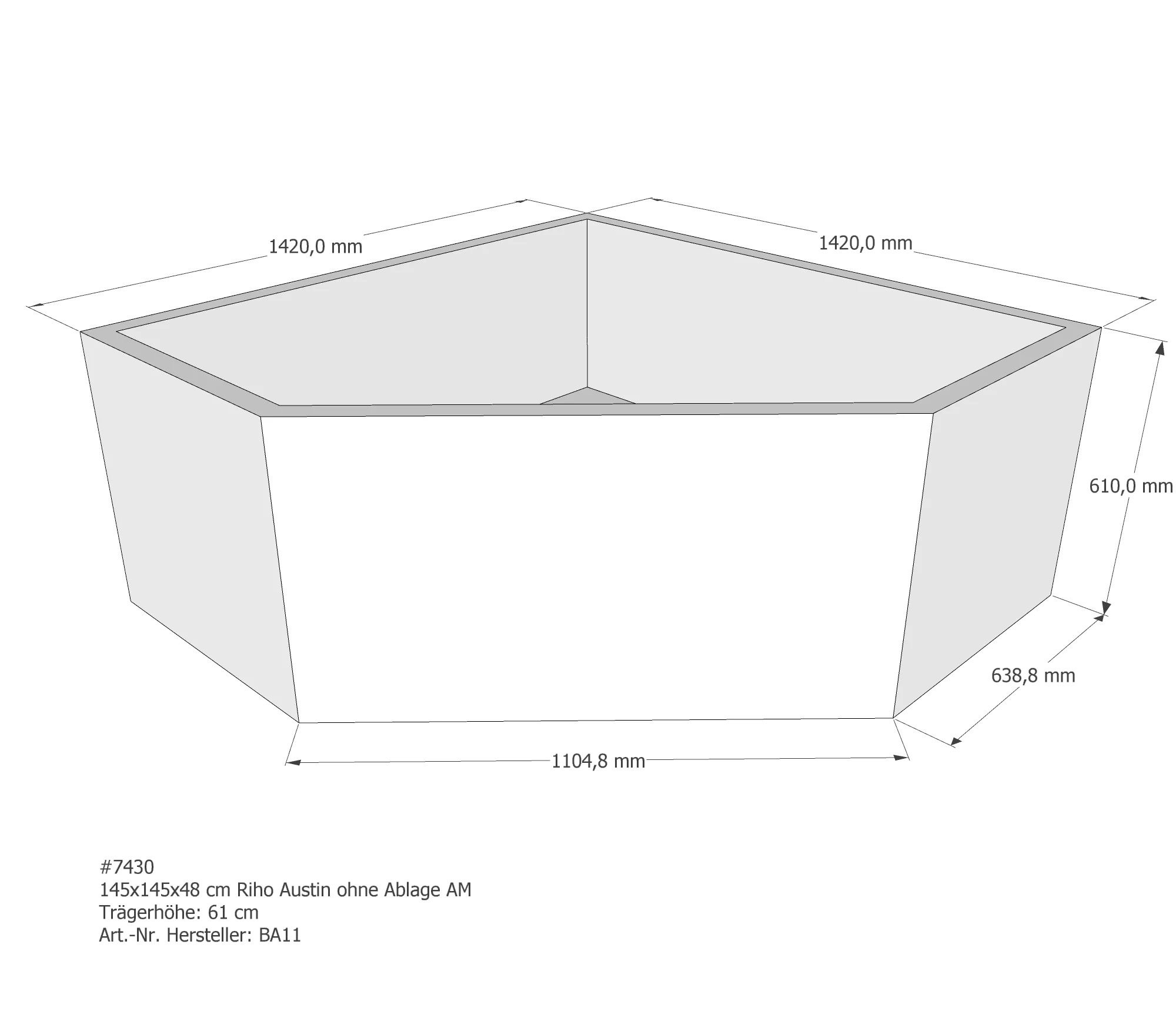 Badewannenträger für Riho 145 × 145 × 48 cm