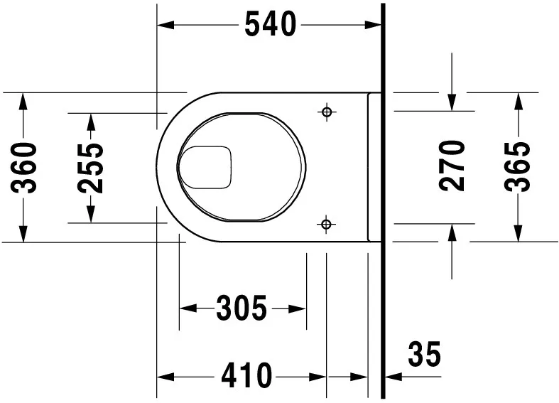 Wand-Flachspül-WC „Starck 3“ 36,5 × 35,5 × 54 cm, Befestigung sichtbar, mit Spülrand