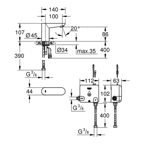 Grohe Euroeco CE Powerbox Infrarot-Elektronik für Waschtisch ½ ohne Mischung chrom Grohe Euroeco CE Powerbox Infrarot-Elektronik für Waschtisch ½ ohne Mischung chrom