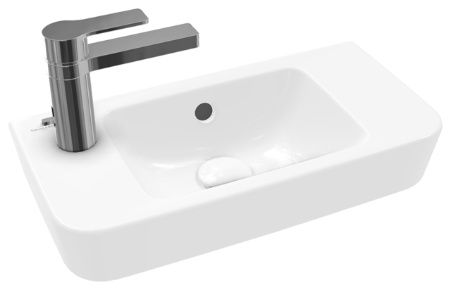 Handwaschbecken Compact O.novo 4342L5, 500 x 250 mm, Eckig, Becken mittig, 1HL. Hahnloch links durchgestochen, mit Überlauf, Weiß Alpin