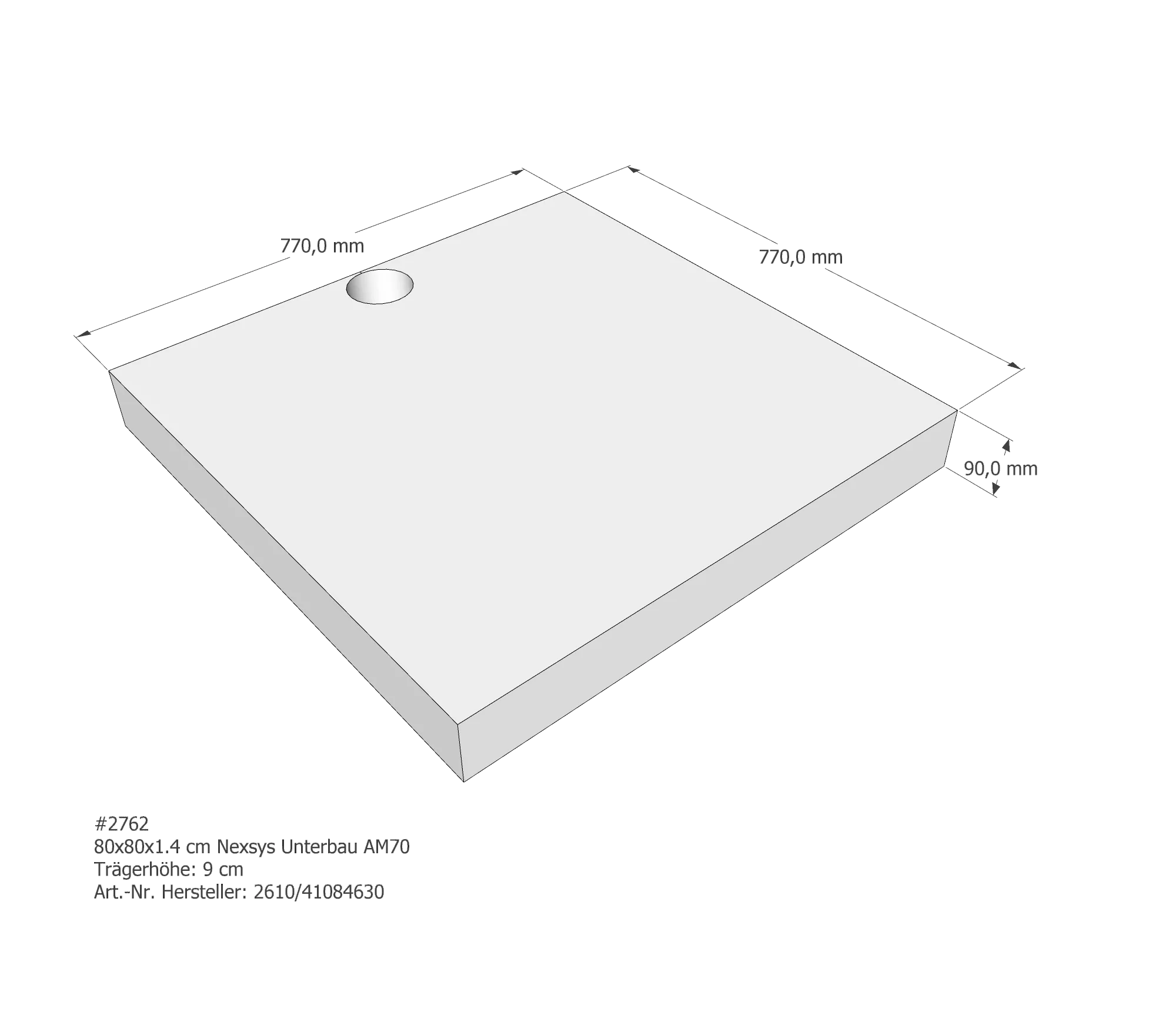 Duschwannenträger passend für Kaldewei Nexsys 80 × 80 × 1,4 cm
