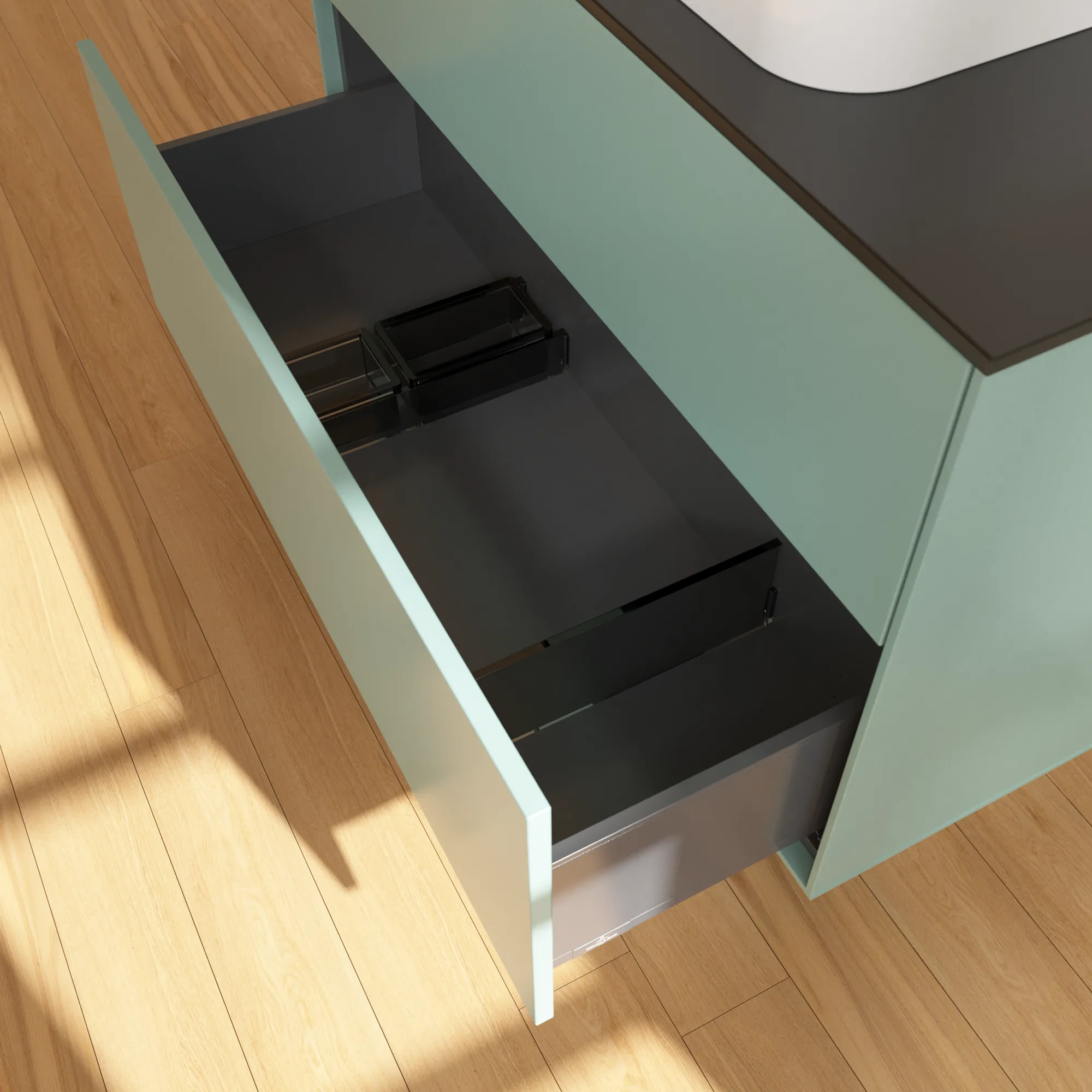 Villeroy & Boch Waschtischunterschrank „Finion“ für Schrankwaschtisch 1000 × 603 × 501 mm Olive Matt Lacquer, ohne Hahnlochbohrung, für Becken mittig