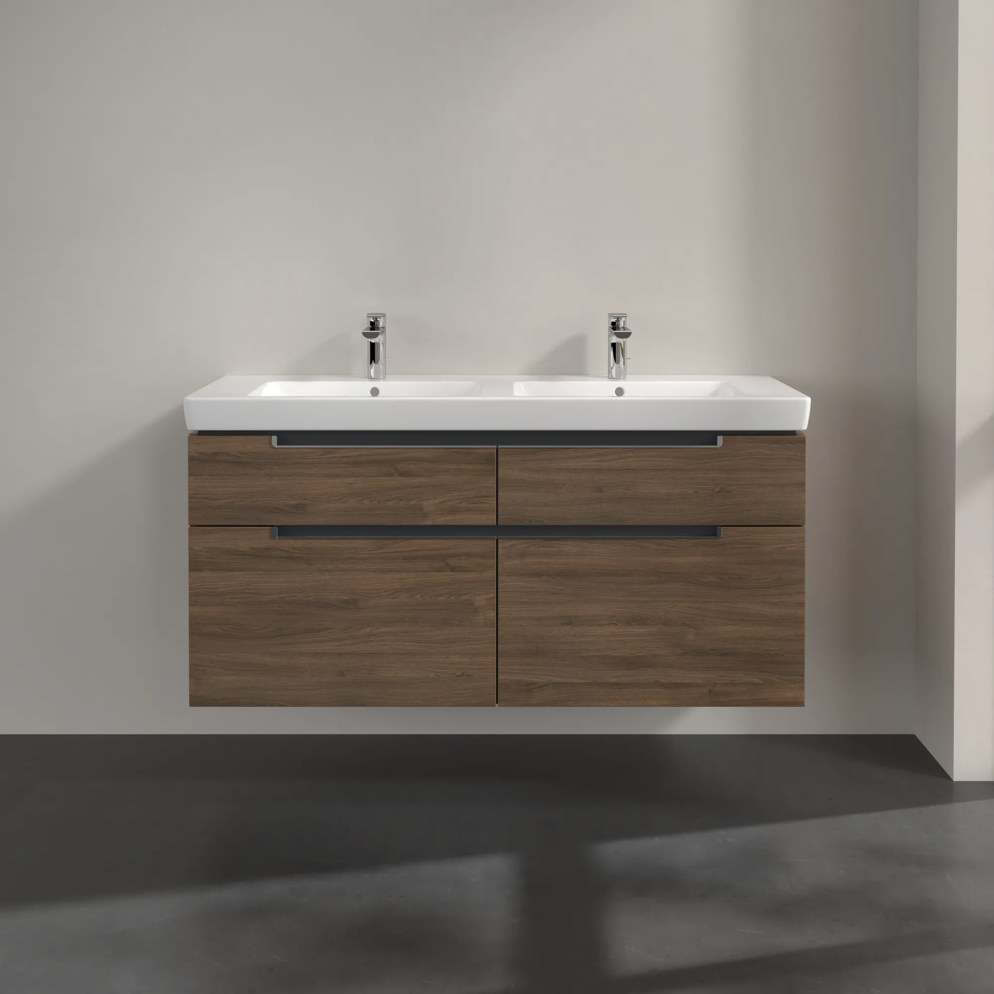 Villeroy & Boch Waschtischunterschrank „Subway 2.0“ 128,7 × 59 × 44,9 × 44,9 cm Arizona Oak, mittig, ohne Beleuchtung