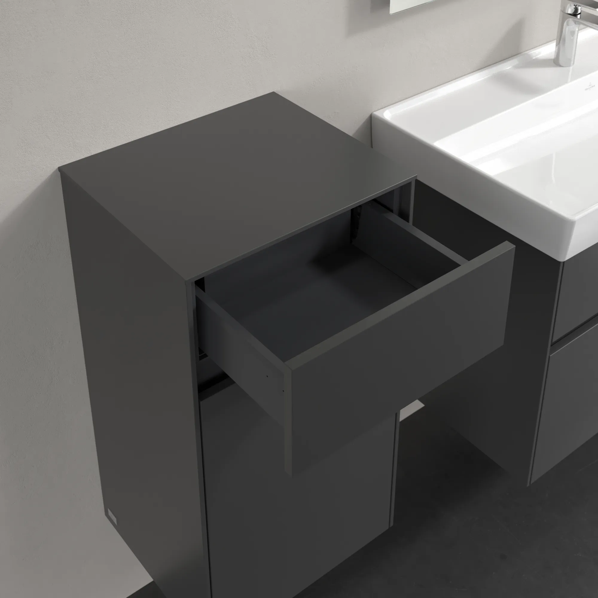 Villeroy & Boch Seitenschrank „Collaro“ 1 Tür, 1 Auszug / Schublade 40,4 × 74,8 × 34,9 cm 1 Tür, Anschlag (Scharnier) links, 1 Auszug / Schublade Villeroy & Boch Seitenschrank „Collaro“ 1 Tür, 1 Auszug / Schublade 40,4 × 74,8 × 34,9 cm 1 Tür, Anschlag (Scharnier) links, 1 Auszug / Schublade