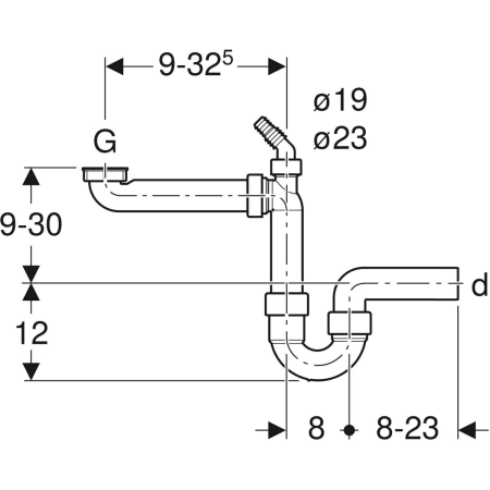 Rohrbogengeruchsverschluss für Spülbecken, Raumsparmodell, mit Winkelschlauchtülle, Abgang horizontal: d=40mm, G=1 1/2″, weiß-alpin