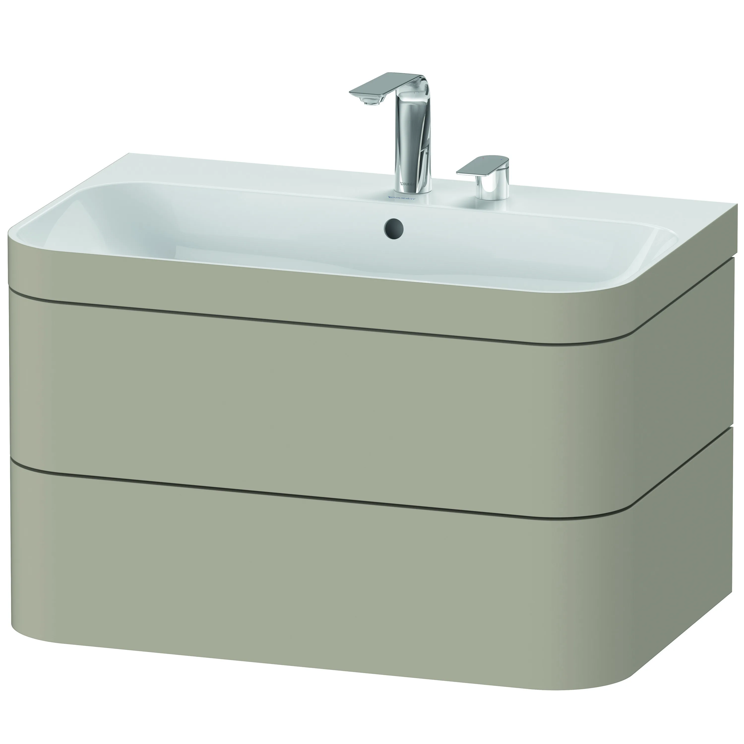 Duravit Waschtischunterschrank c-bonded Set wandhängend „Happy D.2 Plus“ 775 × 480 × 490 mm Taupe Seidenmatt, mit Hahnlochbohrung Duravit Waschtischunterschrank c-bonded Set wandhängend „Happy D.2 Plus“ 775 × 480 × 490 mm Taupe Seidenmatt, mit Hahnlochbohrung