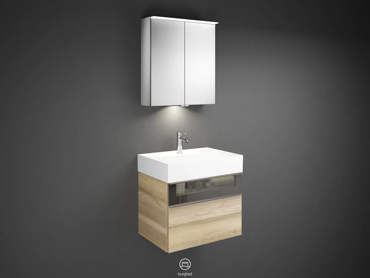 burgbad Yumo SFLA067 Badmöbelset Spiegelschrank mit Mineralguss-Waschtisch burgbad Yumo SFLA067 Badmöbelset Spiegelschrank mit Mineralguss-Waschtisch