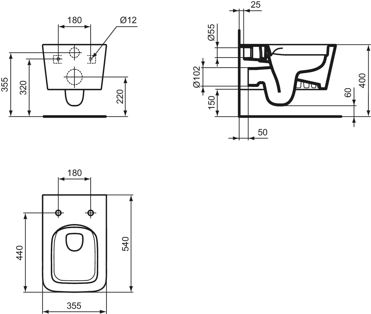 WC-Paket Blend Cube WC Randlos mit WC-Sitz Softclosing 365x540x375mm Weiß