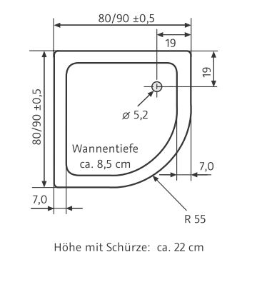 HSK viertelkreis Acryl-Duschwanne „flach“ 80 × 80 cm