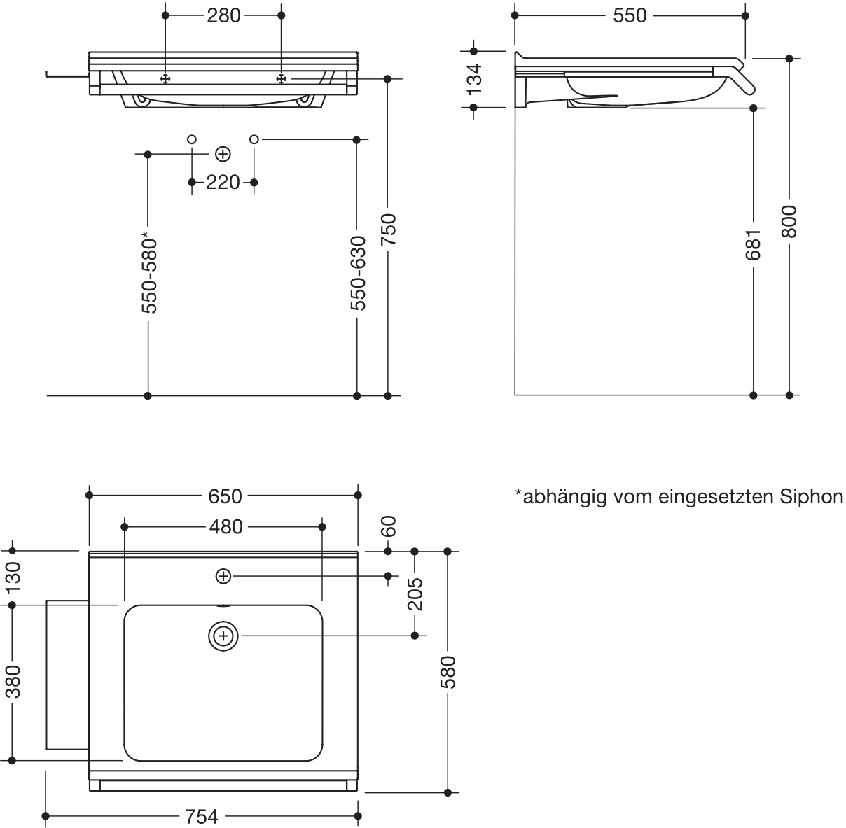 Wandwaschtisch 75,4 × 58 × 14 cm in Schwarz tiefmatt