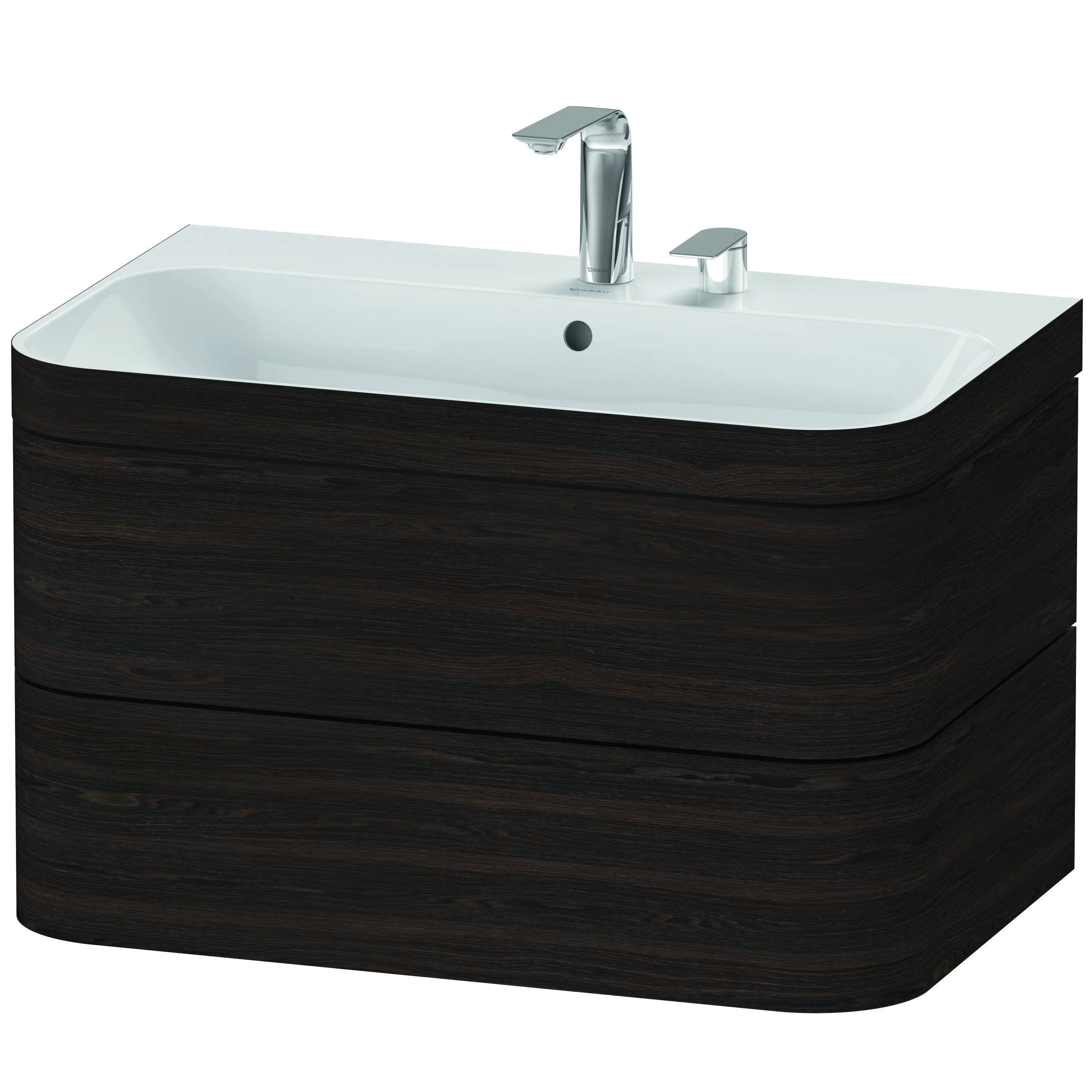 Duravit Waschtischunterschrank c-bonded Set wandhängend „Happy D.2 Plus“ 775 × 480 × 490 mm Nussbaum gebürstet, mit Hahnlochbohrung