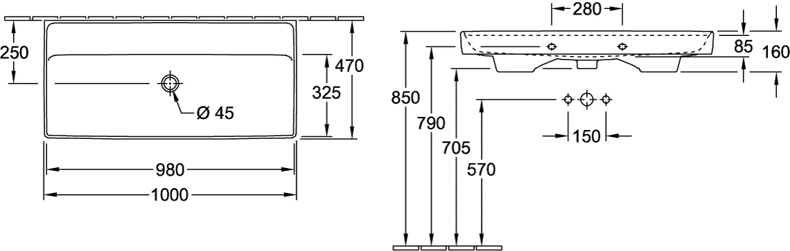Villeroy & Boch Collaro Schrankwaschtisch 1000x470mm Rechteck Weiß Alpin TitanCeram
