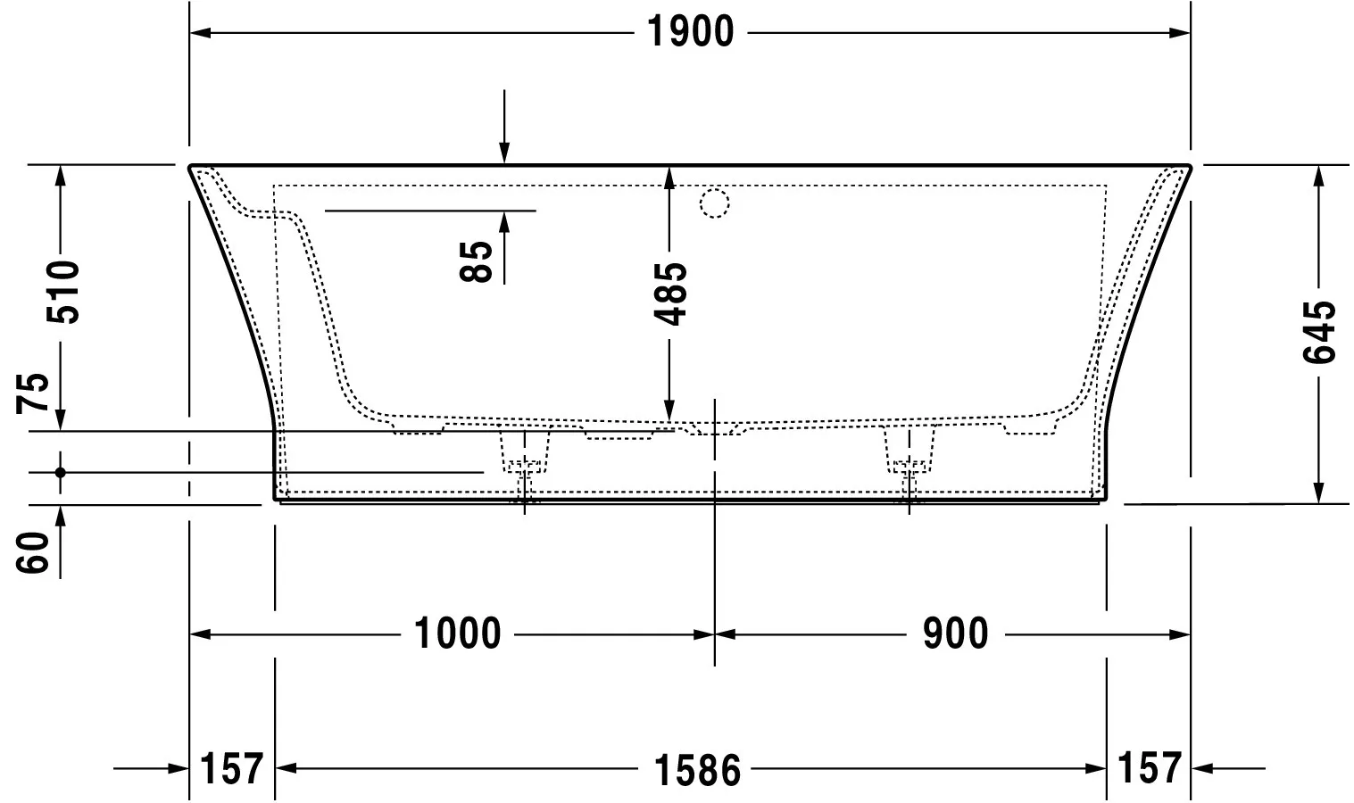 Duravit Badewanne „Cape Cod“ vorwand oval 190 × 90 cm, mittig