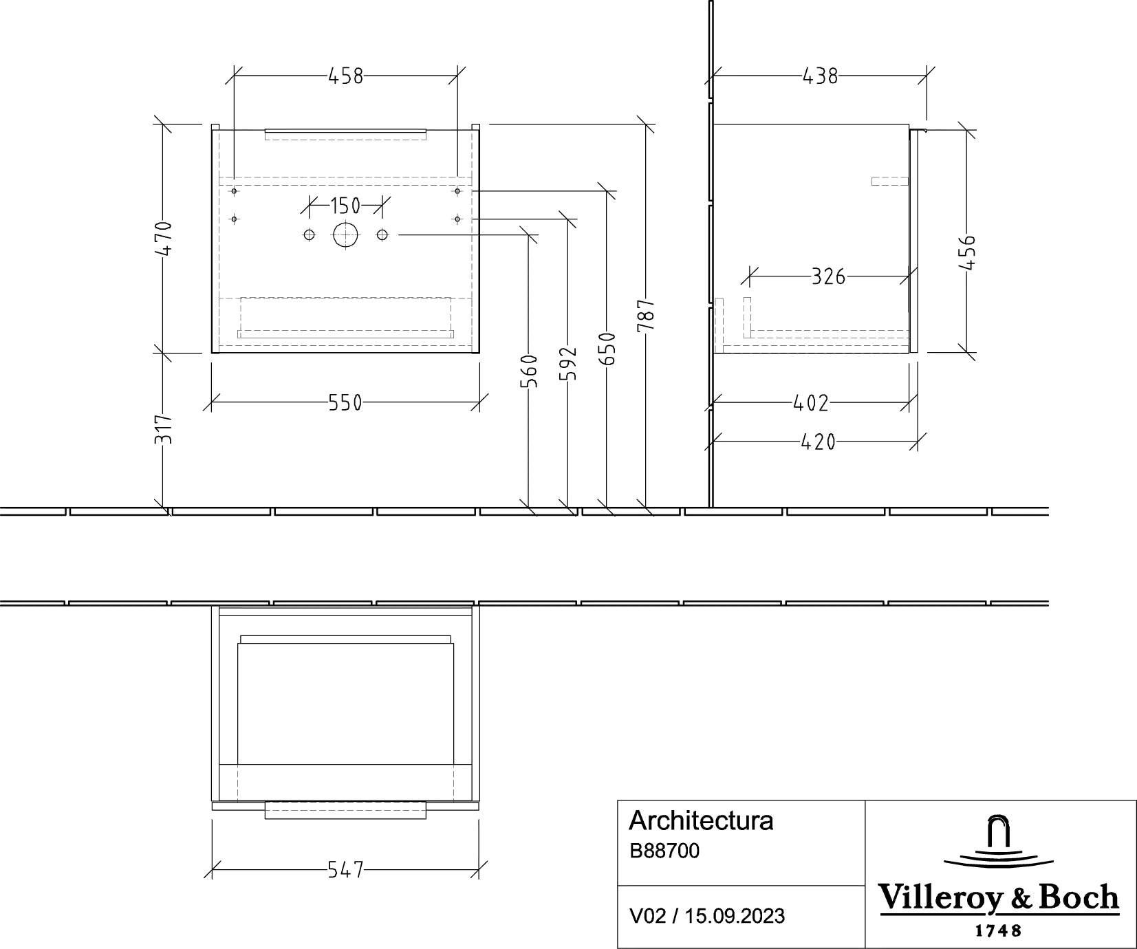 Villeroy & Boch Architectura Waschbeckenunterschrank B88700, 550x470x438 mm, White Matt