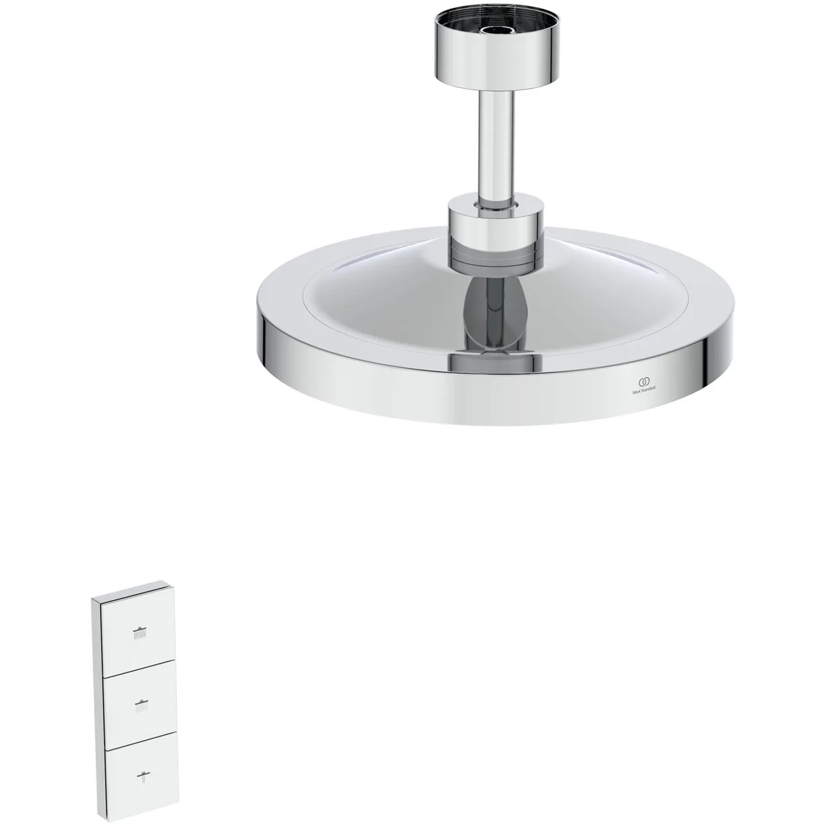 Regenbrause Idealrain Solos mit Deckenanschluss mit LED-Leuchtring mit Fernbedienung Chrom Regenbrause Idealrain Solos mit Deckenanschluss mit LED-Leuchtring mit Fernbedienung Chrom
