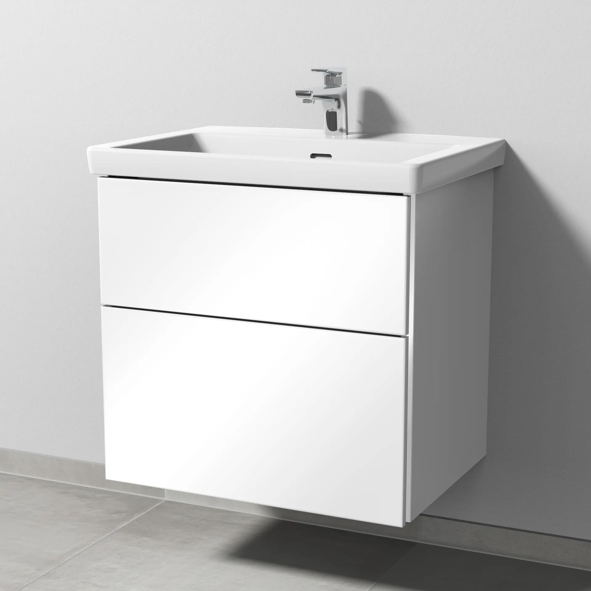 Sanipa Waschtischunterschrank „3way“ 605 × 588 × 462 mm in Weiß (glanz), mit Hahnlochbohrung, Becken mittig