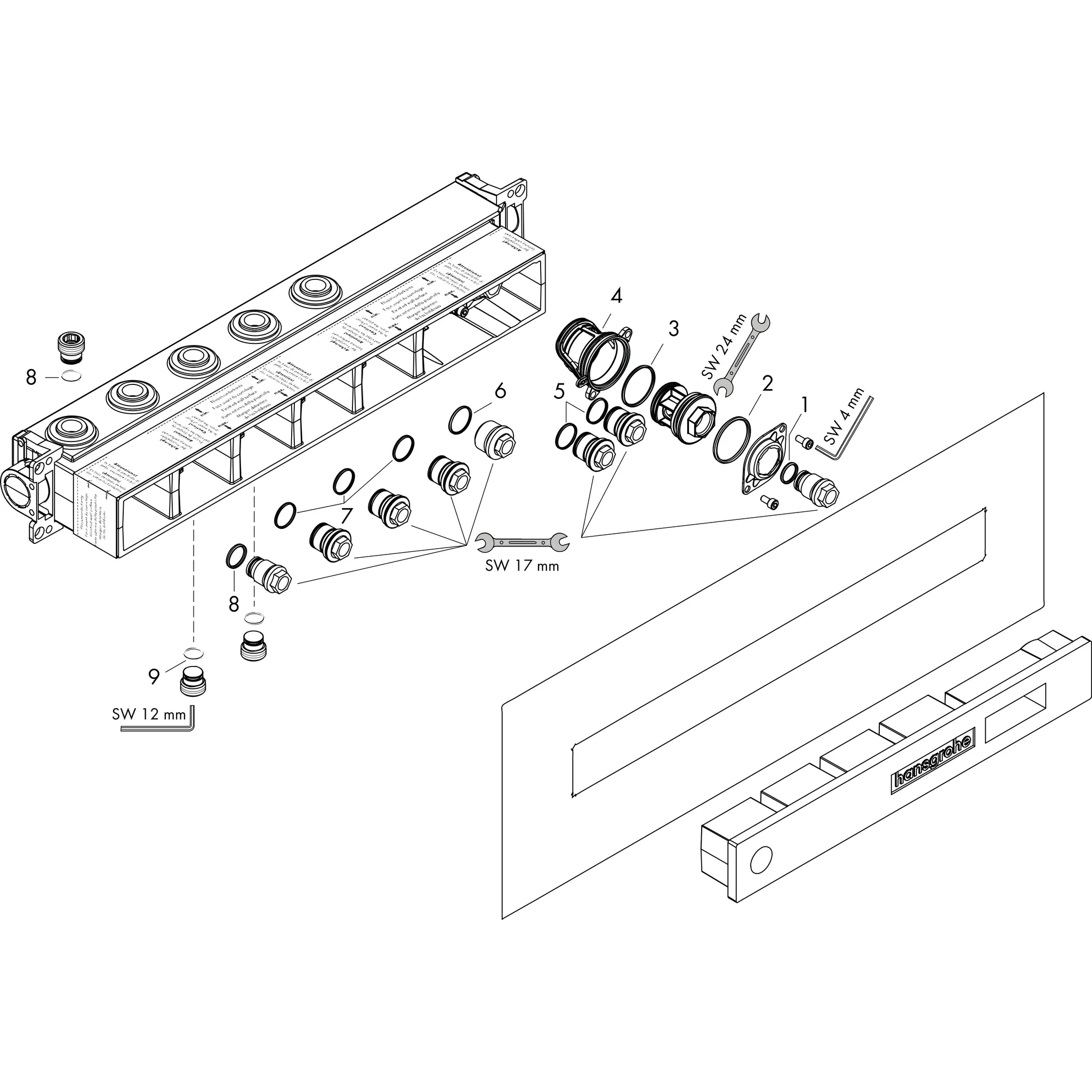 Hansgrohe RainSelect Mischer Grundkörper für 3 Verbraucher, Rp ¾, DN15/DN20, horizontal, schallentkop. Hansgrohe RainSelect Mischer Grundkörper für 3 Verbraucher, Rp ¾, DN15/DN20, horizontal, schallentkop.