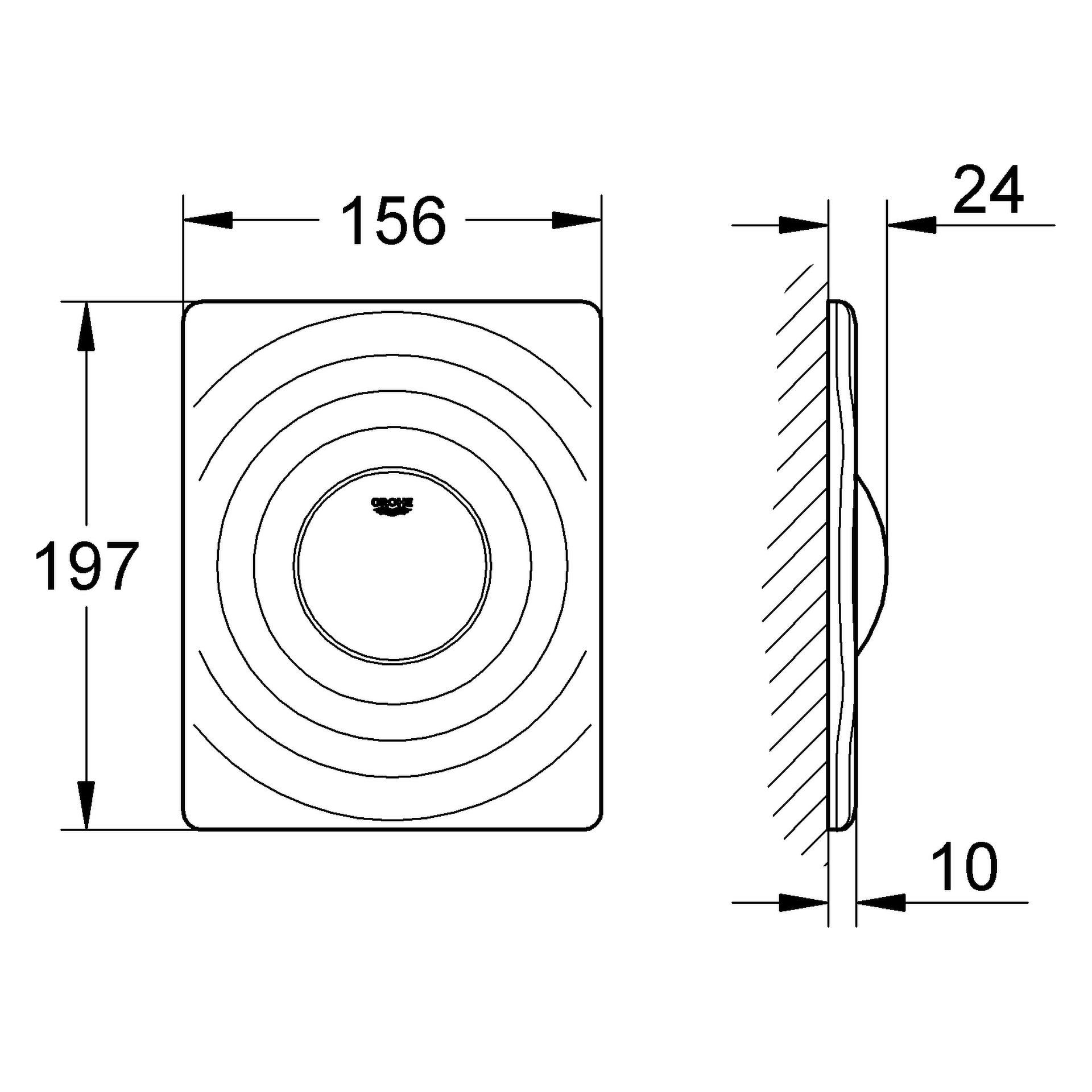 WC-Betätigung Surf 38574, 156 × 197 mm, für 1-Mengen-Betätigung, senkrechte und waagerechte Montage, chrom