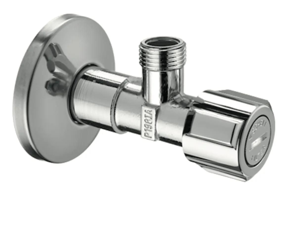 Eckventil mit Regulierfunktion COMFORT mit Filter, Filter (Maschenweite: 250 µm), COMFORT-Griff, Schubrosette Ø 54 mm, DN 15 G 1/2 AG, DN 15 G 1/2 AG, chrom