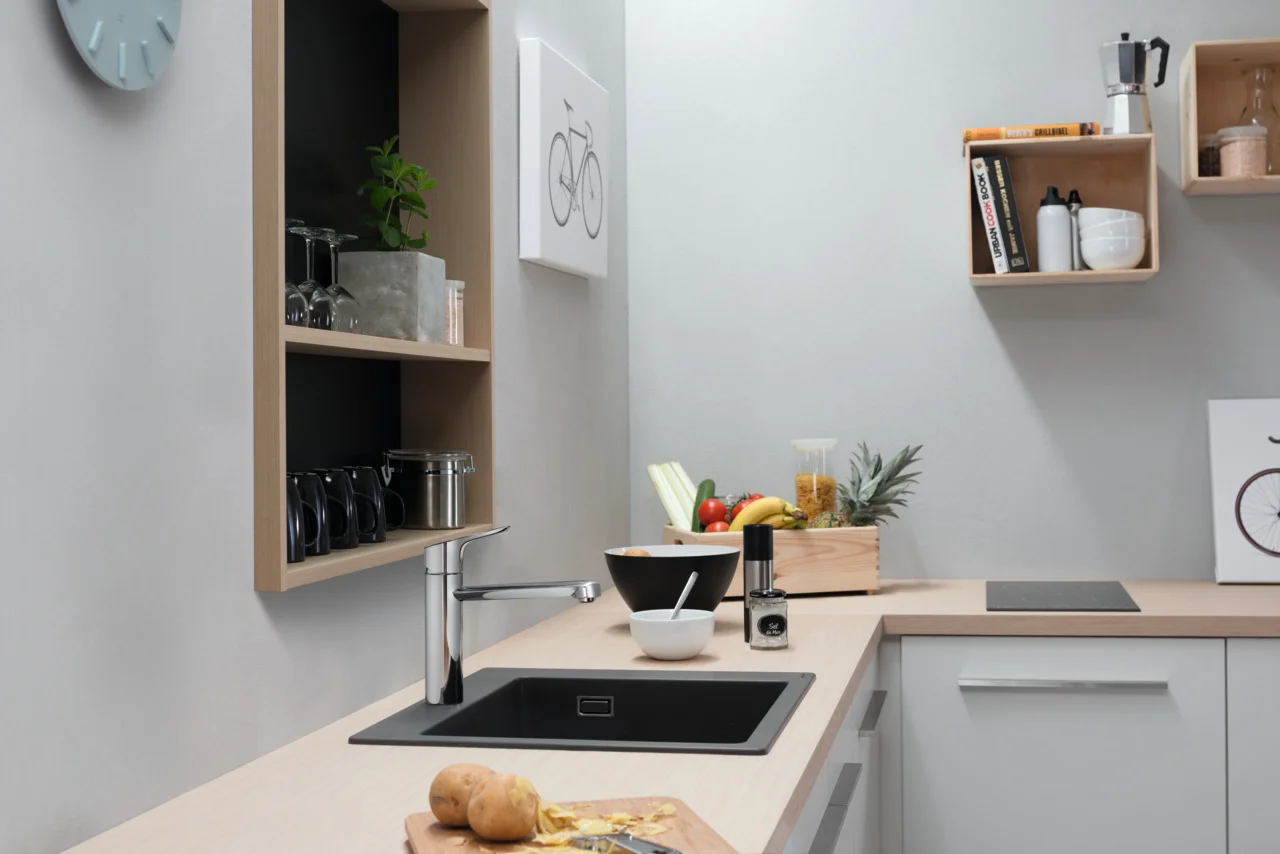 Hansgrohe Einbauspüle S51 Steingrau, 540 x 490 mm, Beckentiefe 190 mm, Aufbau, SilicaTec Material