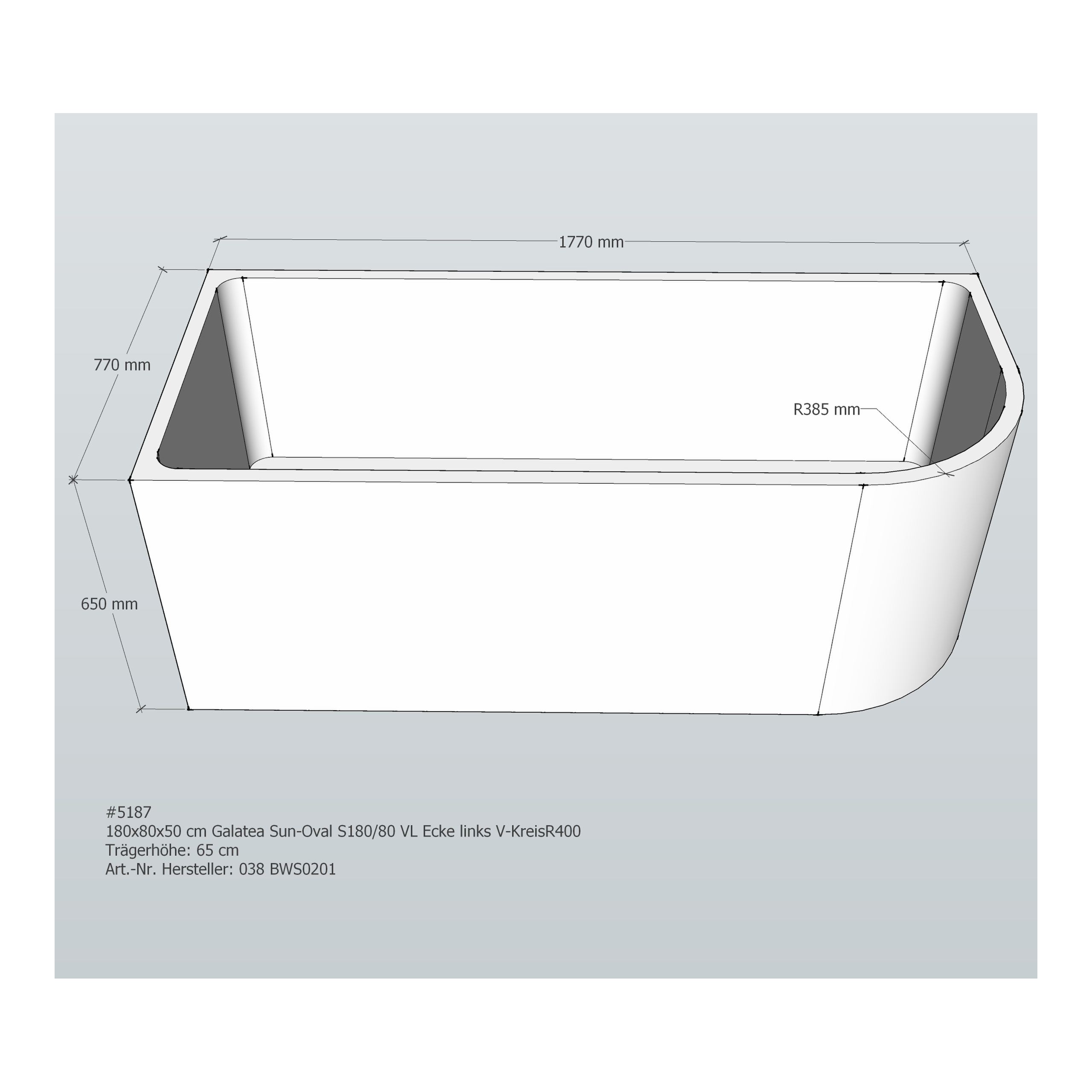Badewannenträger für Galatea~Sun S 180/80 VL 180 × 80 × 50 cm