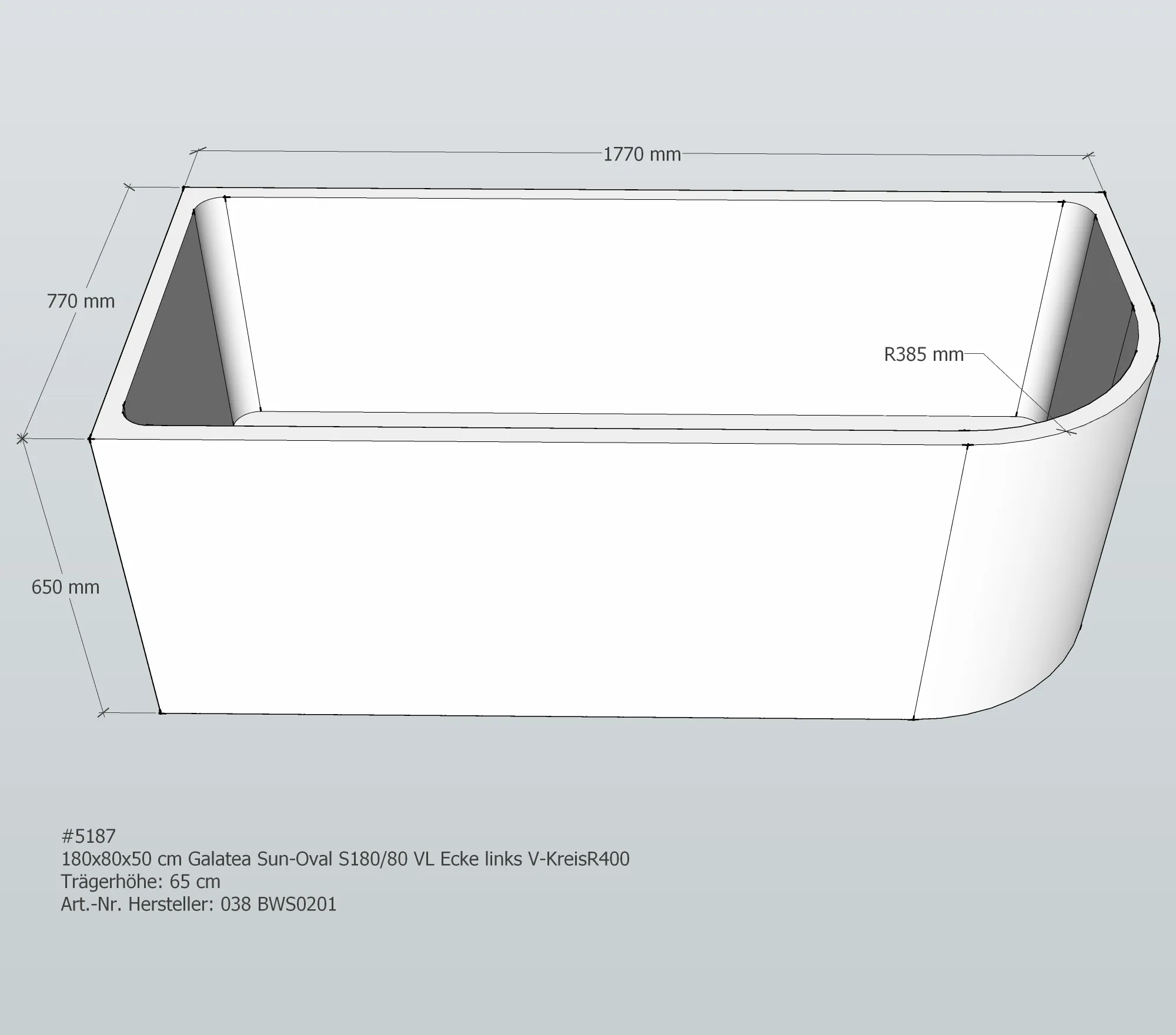 Badewannenträger für Galatea ~Sun S 180/80 VL links 180 × 80 × 50 cm Badewannenträger für Galatea ~Sun S 180/80 VL links 180 × 80 × 50 cm